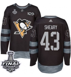 Penguins #43 Conor Sheary Black 1917 2017 100th Anniversary Stanley Cup Final Patch Stitched NHL Jersey
