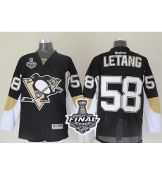 Penguins #58 Kris Letang Black 2017 Stanley Cup Final Patch Stitched NHL Jersey