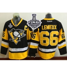 Penguins #66 Mario Lemieux Black Alternate 2017 Stanley Cup Final Patch Stitched NHL Jersey