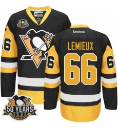 Penguins #66 Mario Lemieux Black Alternate 50th Anniversary Stitched NHL Jersey