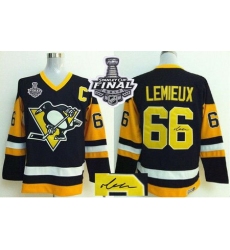 Penguins #66 Mario Lemieux Black CCM Throwback Autographed 2017 Stanley Cup Final Patch Stitched NHL Jersey