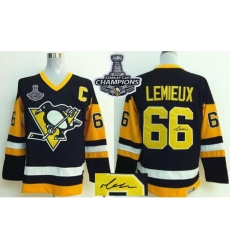 Penguins #66 Mario Lemieux Black CCM Throwback Autographed 2017 Stanley Cup Finals Champions Stitched NHL Jersey