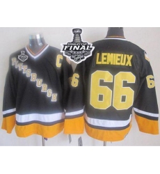 Penguins #66 Mario Lemieux Black Yellow CCM Throwback 2017 Stanley Cup Final Patch Stitched NHL Jersey
