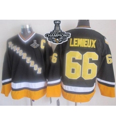 Penguins #66 Mario Lemieux Black Yellow CCM Throwback 2017 Stanley Cup Finals Champions Stitched NHL Jersey