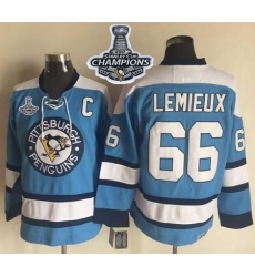 Penguins #66 Mario Lemieux Blue Alternate CCM Throwback 2017 Stanley Cup Finals Champions Stitched NHL Jersey
