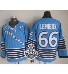 Penguins #66 Mario Lemieux Light Blue CCM Throwback 2017 Stanley Cup Final Patch Stitched NHL Jersey