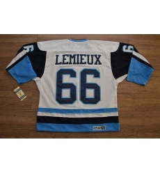 Penguins #66 Mario Lemieux Stitched White Blue CCM Throwback NHL Jersey