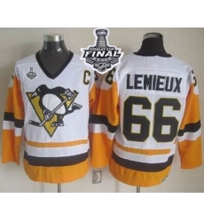 Penguins #66 Mario Lemieux White Black CCM Throwback 2017 Stanley Cup Final Patch Stitched NHL Jersey