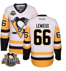 Penguins #66 Mario Lemieux White Black CCM Throwback 50th Anniversary Stitched NHL Jersey