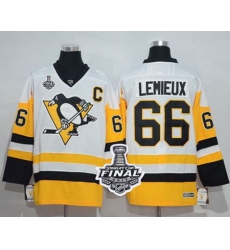 Penguins #66 Mario Lemieux White New Away 2017 Stanley Cup Final Patch Stitched NHL Jersey