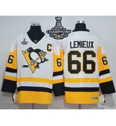 Penguins #66 Mario Lemieux White New Away 2017 Stanley Cup Finals Champions Stitched NHL Jersey