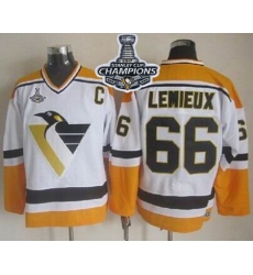 Penguins #66 Mario Lemieux White Yellow CCM Throwback 2017 Stanley Cup Finals Champions Stitched NHL Jersey