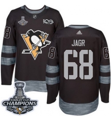 Penguins #68 Jaromir Jagr Black 1917 2017 100th Anniversary Stanley Cup Finals Champions Stitched NHL Jersey