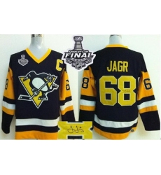 Penguins #68 Jaromir Jagr Black CCM Throwback Autographed 2017 Stanley Cup Final Patch Stitched NHL Jersey