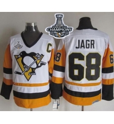 Penguins #68 Jaromir Jagr White Black CCM Throwback 2017 Stanley Cup Finals Champions Stitched NHL Jersey