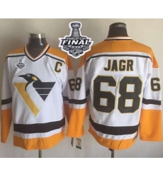 Penguins #68 Jaromir Jagr White Yellow CCM Throwback 2017 Stanley Cup Final Patch Stitched NHL Jersey