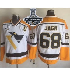 Penguins #68 Jaromir Jagr White Yellow CCM Throwback 2017 Stanley Cup Finals Champions Stitched NHL Jersey