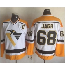 Penguins #68 Jaromir Jagr WhiteYellow CCM Throwback Stitched NHL Jersey