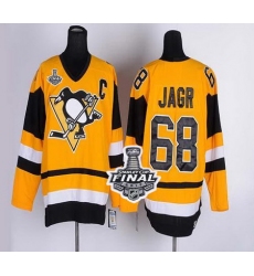 Penguins #68 Jaromir Jagr Yellow CCM Throwback 2017 Stanley Cup Final Patch Stitched NHL Jersey