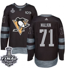 Penguins #71 Evgeni Malkin Black 1917 2017 100th Anniversary Stanley Cup Final Patch Stitched NHL Jersey