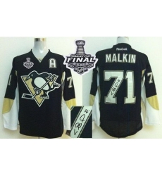 Penguins #71 Evgeni Malkin Black Autographed 2017 Stanley Cup Final Patch Stitched NHL Jersey