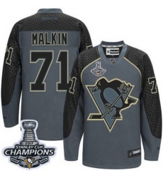 Penguins #71 Evgeni Malkin Charcoal Cross Check Fashion 2017 Stanley Cup Finals Champions Stitched NHL Jersey
