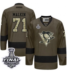 Penguins #71 Evgeni Malkin Green Salute to Service 2017 Stanley Cup Final Patch Stitched NHL Jersey