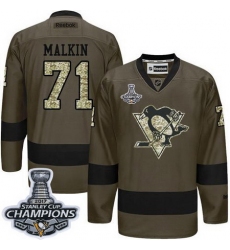 Penguins #71 Evgeni Malkin Green Salute to Service 2017 Stanley Cup Finals Champions Stitched NHL Jersey