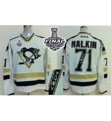 Penguins #71 Evgeni Malkin White 2014 Stadium Series Autographed 2017 Stanley Cup Final Patch Stitched NHL Jersey