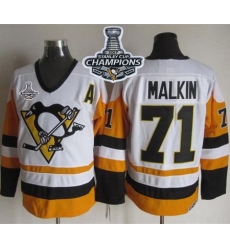 Penguins #71 Evgeni Malkin White Black CCM Throwback 2017 Stanley Cup Finals Champions Stitched NHL Jersey