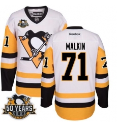 Penguins #71 Evgeni Malkin White Black CCM Throwback 50th Anniversary Stitched NHL Jersey