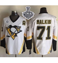 Penguins #71 Evgeni Malkin White CCM Throwback 2017 Stanley Cup Final Patch Stitched NHL Jersey