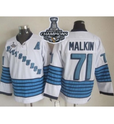Penguins #71 Evgeni Malkin White Light Blue CCM Throwback 2017 Stanley Cup Finals Champions Stitched NHL Jersey