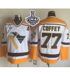 Penguins #77 Paul Coffey White Yellow CCM Throwback 2017 Stanley Cup Final Patch Stitched NHL Jersey