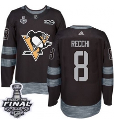 Penguins #8 Mark Recchi Black 1917 2017 100th Anniversary Stanley Cup Final Patch Stitched NHL Jersey