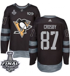 Penguins #87 Sidney Crosby Black 1917 2017 100th Anniversary Stanley Cup Final Patch Stitched NHL Jersey