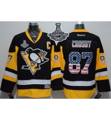 Penguins #87 Sidney Crosby Black Alternate USA Flag Fashion 2017 Stanley Cup Finals Champions Stitched NHL Jersey