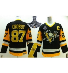 Penguins #87 Sidney Crosby Black CCM Throwback Autographed 2017 Stanley Cup Finals Champions Stitched NHL Jersey