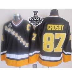 Penguins #87 Sidney Crosby Black Yellow CCM Throwback 2017 Stanley Cup Final Patch Stitched NHL Jersey