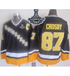 Penguins #87 Sidney Crosby Black Yellow CCM Throwback 2017 Stanley Cup Finals Champions Stitched NHL Jersey