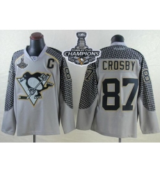 Penguins #87 Sidney Crosby Charcoal Cross Check Fashion 2017 Stanley Cup Finals Champions Stitched NHL Jersey