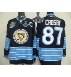 Penguins #87 Sidney Crosby Dark Blue 2011 Winter Classic Vintage 2017 Stanley Cup Finals Champions Stitched NHL Jersey