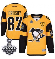 Penguins #87 Sidney Crosby Gold 2017 Stadium Series Stanley Cup Final Patch Stitched NHL Jersey