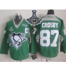 Penguins #87 Sidney Crosby Green Practice 2017 Stanley Cup Finals Champions Stitched NHL Jersey