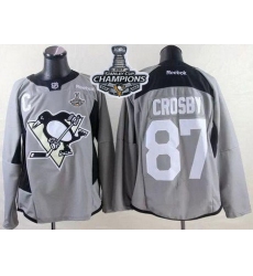 Penguins #87 Sidney Crosby Grey Practice 2017 Stanley Cup Finals Champions Stitched NHL Jersey