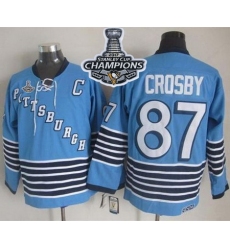 Penguins #87 Sidney Crosby Light Blue CCM Throwback 2017 Stanley Cup Finals Champions Stitched NHL Jersey