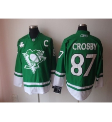Penguins #87 Sidney Crosby Stitched Green St Patty Day NHL Jersey
