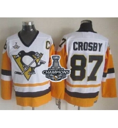 Penguins #87 Sidney Crosby White Black CCM Throwback 2017 Stanley Cup Finals Champions Stitched NHL Jersey