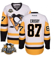 Penguins #87 Sidney Crosby White Black CCM Throwback 50th Anniversary Stitched NHL Jersey