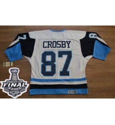 Penguins #87 Sidney Crosby White Blue CCM Throwback 2017 Stanley Cup Final Patch Stitched NHL Jersey